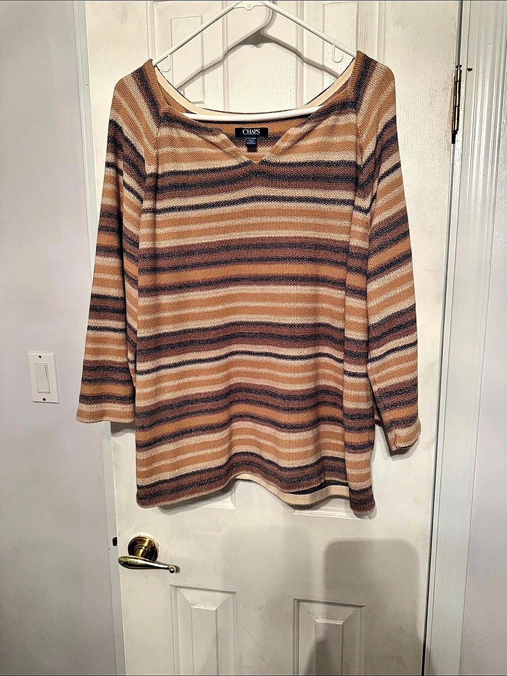 Chaps Striped Sweater in Brown & Blue